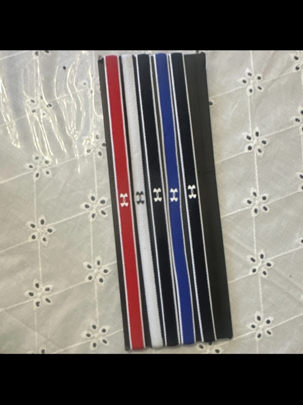 5 Under Armour unisex Elastic Sport Headbands - Red, White, Blue, Black